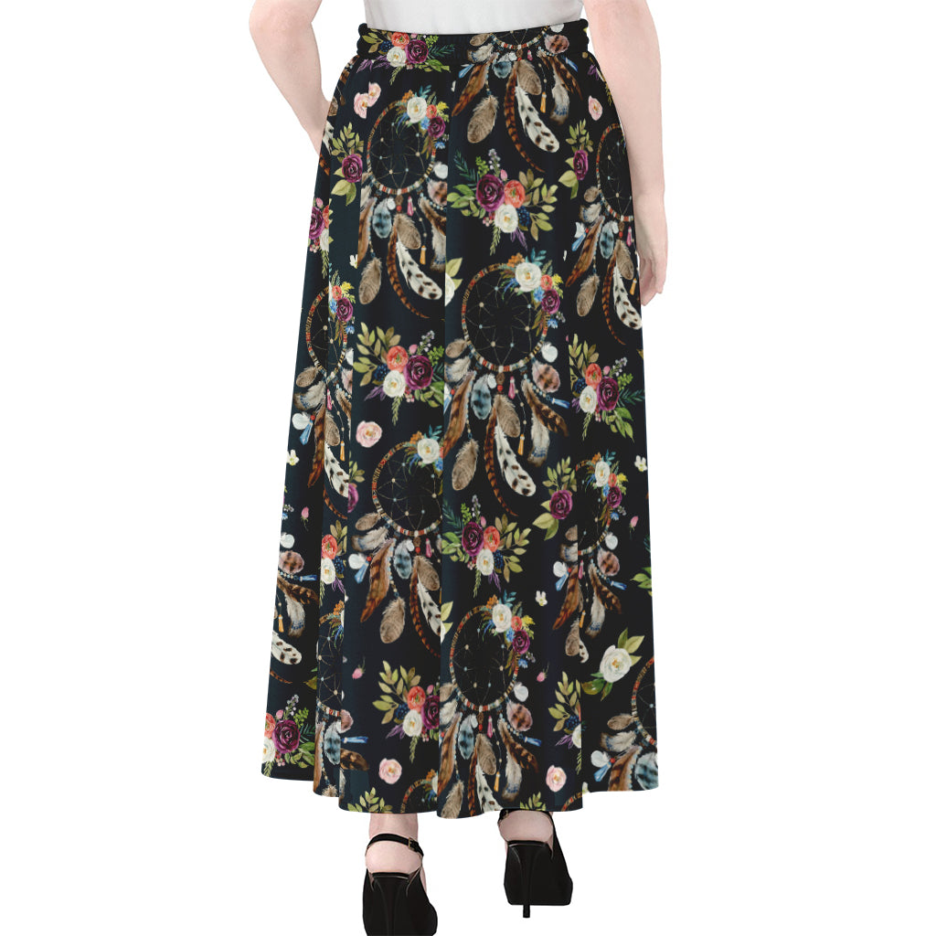 Flower Dream Catcher Pattern Print Chiffon Maxi Skirt