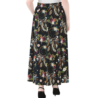 Flower Dream Catcher Pattern Print Chiffon Maxi Skirt