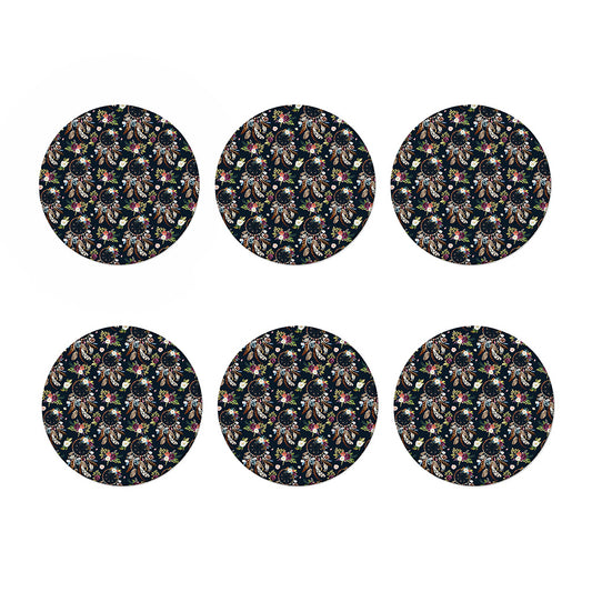 Flower Dream Catcher Pattern Print Coaster Set