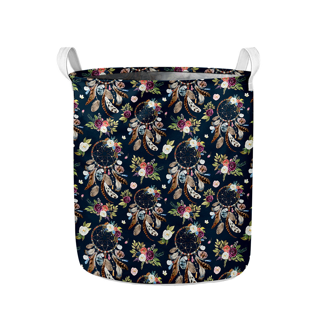 Flower Dream Catcher Pattern Print Collapsible Laundry Basket