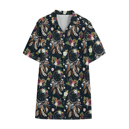 Flower Dream Catcher Pattern Print Cotton Hawaiian Shirt
