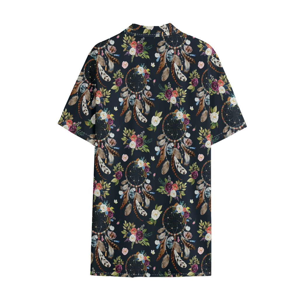Flower Dream Catcher Pattern Print Cotton Hawaiian Shirt