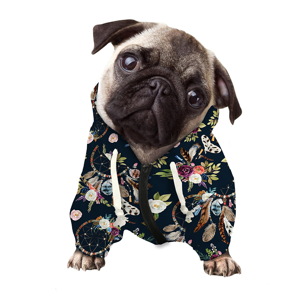 Flower Dream Catcher Pattern Print Dog Zip Up Hoodie