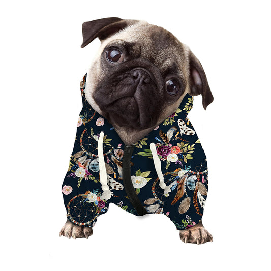 Flower Dream Catcher Pattern Print Dog Zip Up Hoodie