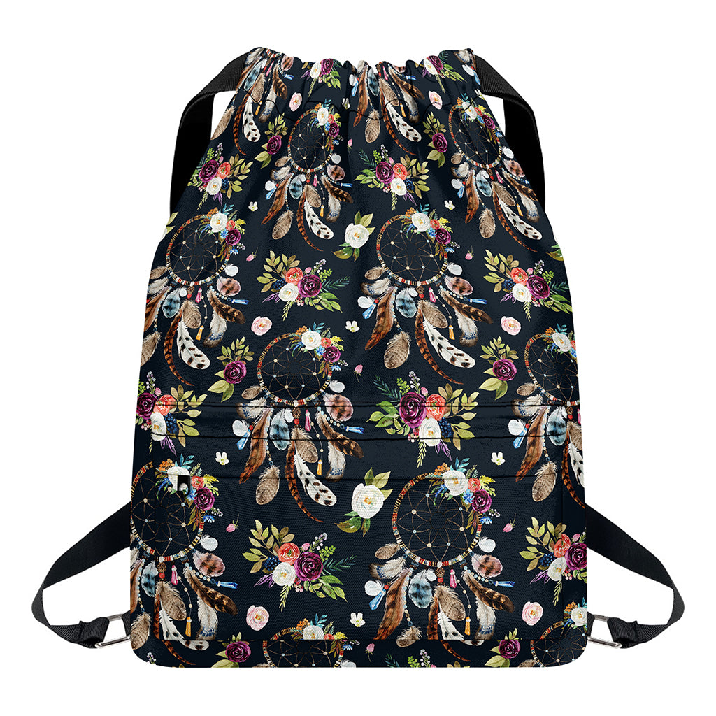 Flower Dream Catcher Pattern Print Drawstring Backpack