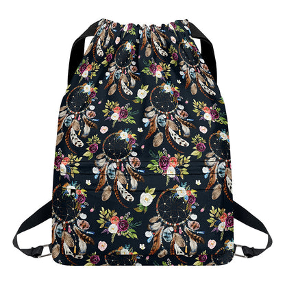 Flower Dream Catcher Pattern Print Drawstring Backpack