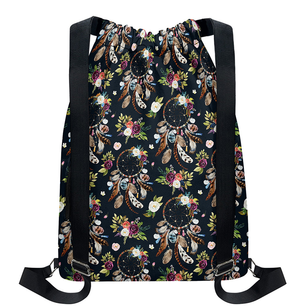 Flower Dream Catcher Pattern Print Drawstring Backpack