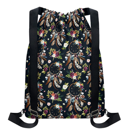 Flower Dream Catcher Pattern Print Drawstring Backpack