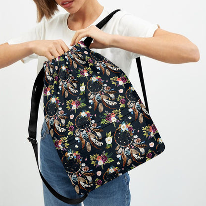 Flower Dream Catcher Pattern Print Drawstring Backpack