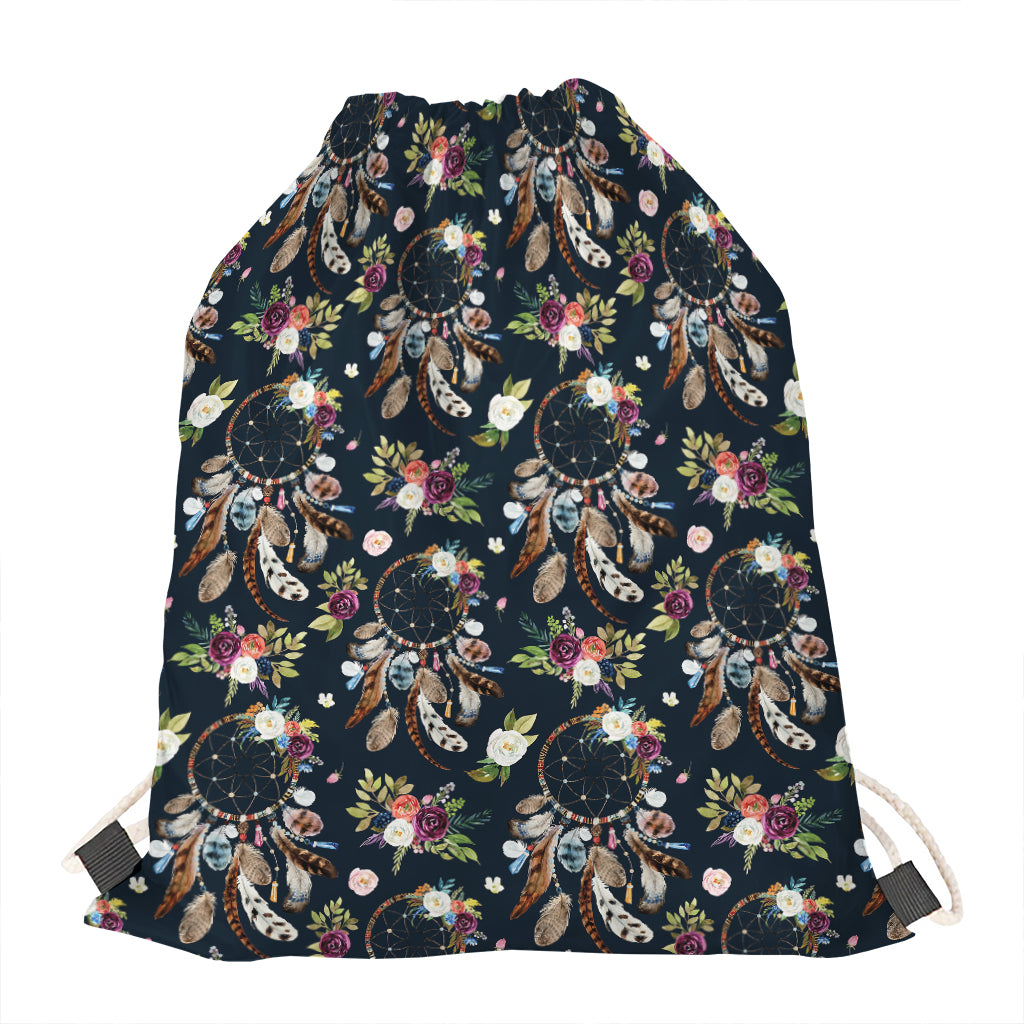 Flower Dream Catcher Pattern Print Drawstring Bag