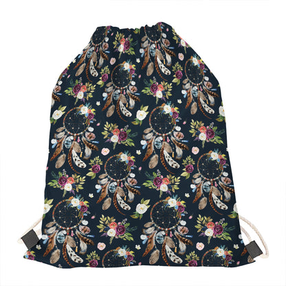 Flower Dream Catcher Pattern Print Drawstring Bag