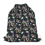 Flower Dream Catcher Pattern Print Drawstring Bag