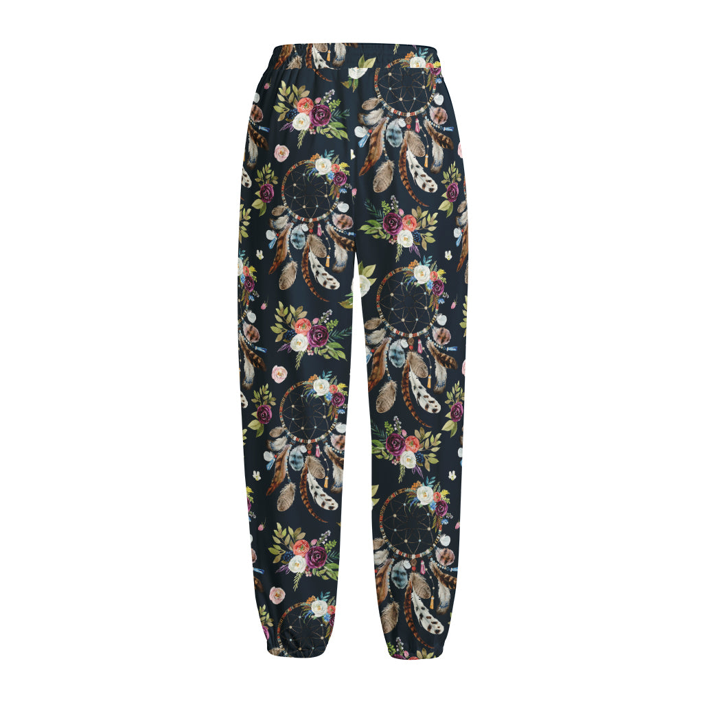 Flower Dream Catcher Pattern Print Fleece Lined Knit Pants