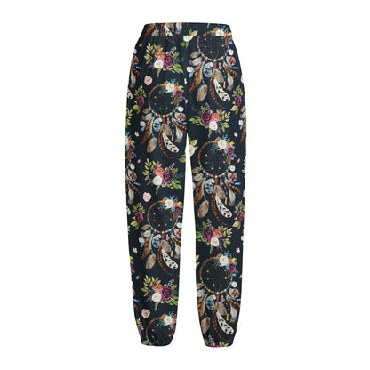 Flower Dream Catcher Pattern Print Fleece Lined Knit Pants