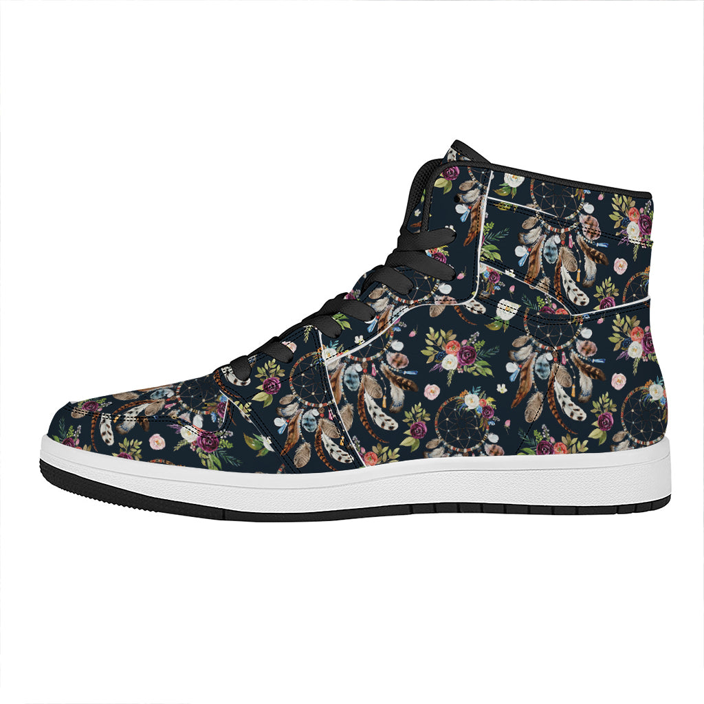 Flower Dream Catcher Pattern Print High Top Leather Sneakers