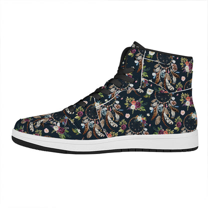 Flower Dream Catcher Pattern Print High Top Leather Sneakers