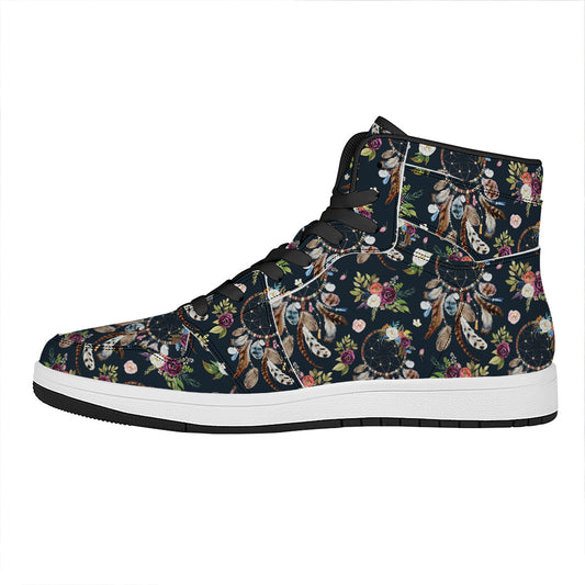 Flower Dream Catcher Pattern Print High Top Leather Sneakers