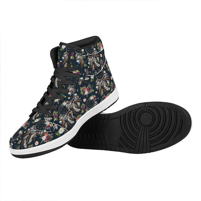 Flower Dream Catcher Pattern Print High Top Leather Sneakers