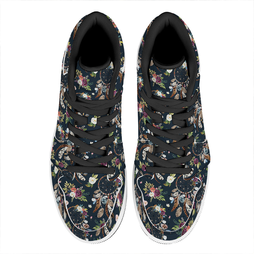 Flower Dream Catcher Pattern Print High Top Leather Sneakers