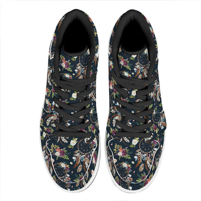 Flower Dream Catcher Pattern Print High Top Leather Sneakers