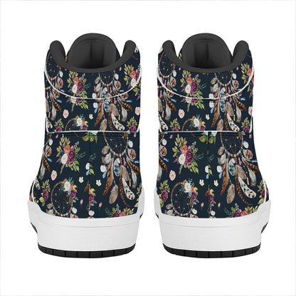 Flower Dream Catcher Pattern Print High Top Leather Sneakers