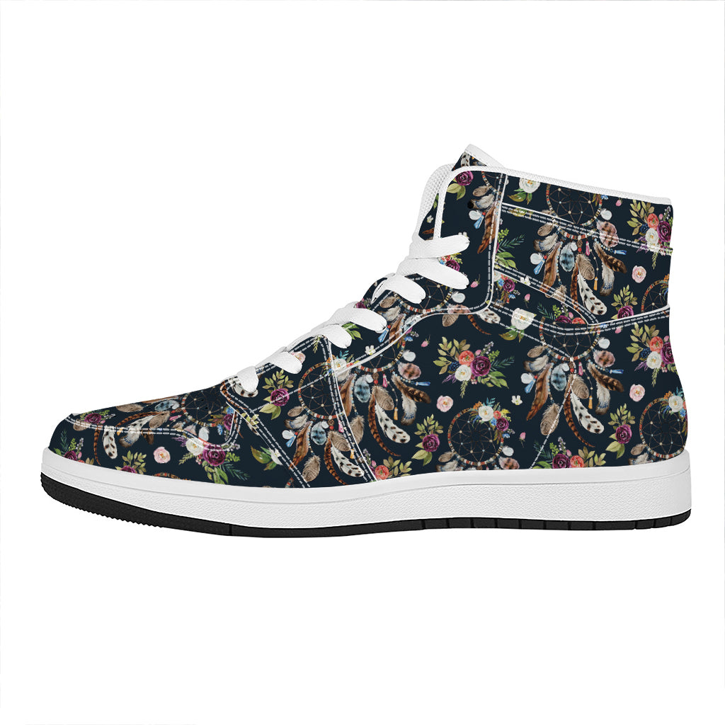 Flower Dream Catcher Pattern Print High Top Leather Sneakers