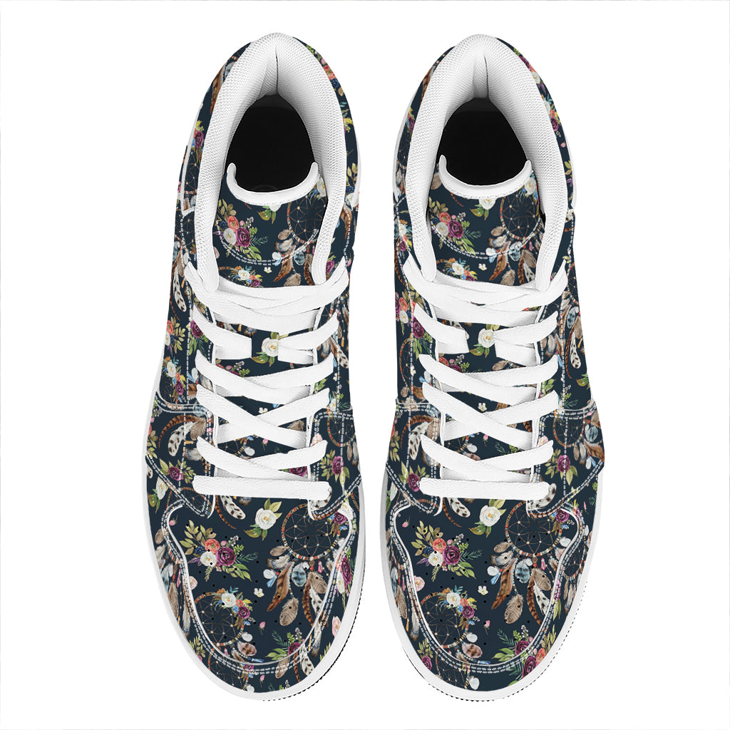 Flower Dream Catcher Pattern Print High Top Leather Sneakers