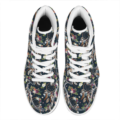Flower Dream Catcher Pattern Print High Top Leather Sneakers