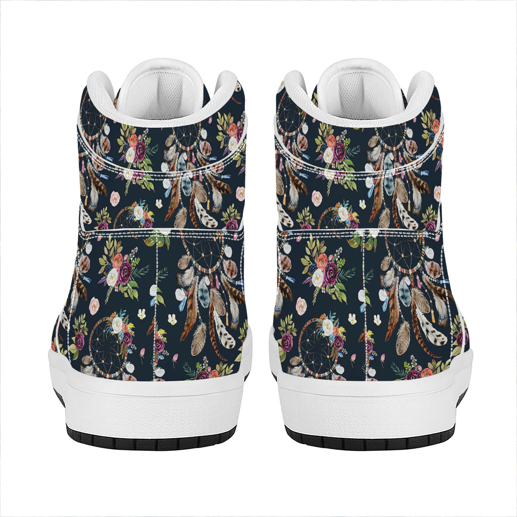 Flower Dream Catcher Pattern Print High Top Leather Sneakers
