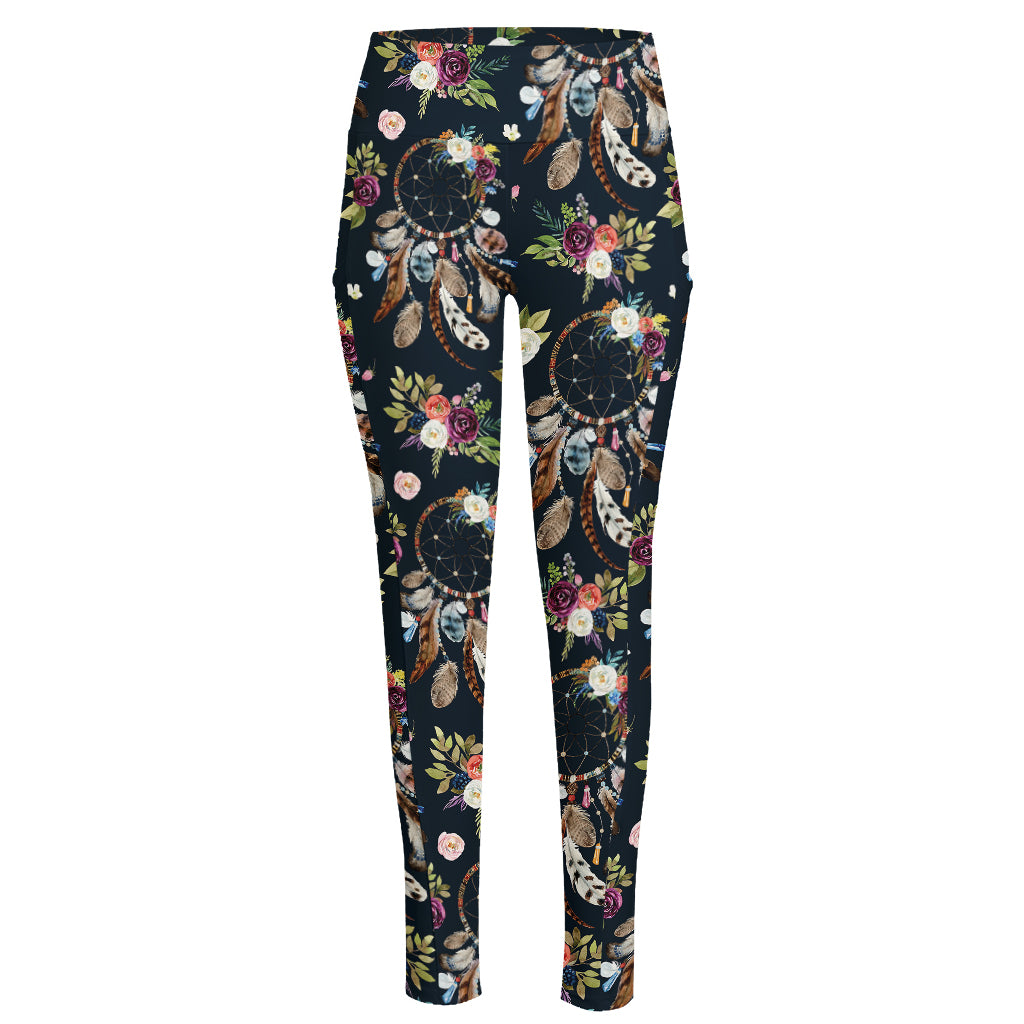 Flower Dream Catcher Pattern Print High-Waisted Pocket Leggings