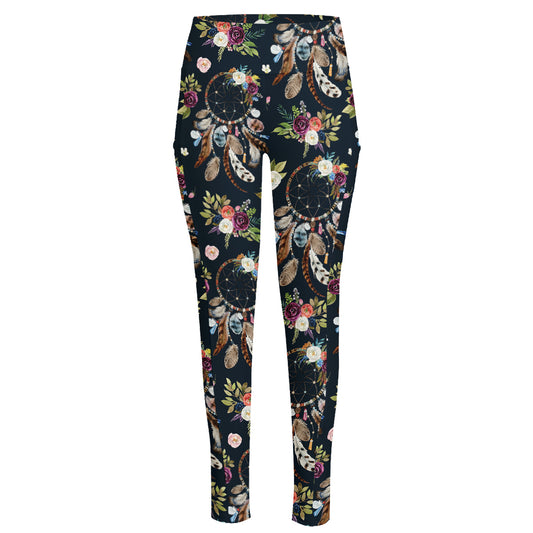 Flower Dream Catcher Pattern Print High-Waisted Pocket Leggings
