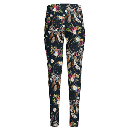 Flower Dream Catcher Pattern Print High-Waisted Pocket Leggings