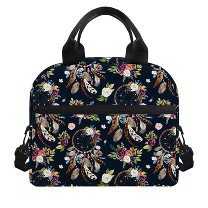 Flower Dream Catcher Pattern Print Insulated Lunch Bag