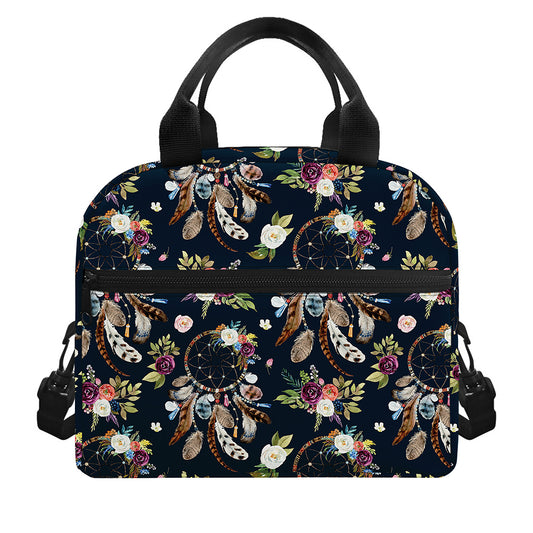 Flower Dream Catcher Pattern Print Insulated Lunch Bag