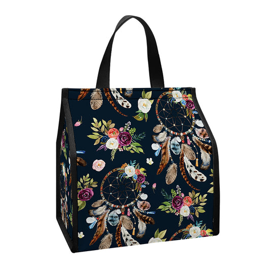 Flower Dream Catcher Pattern Print Insulated Lunch Tote