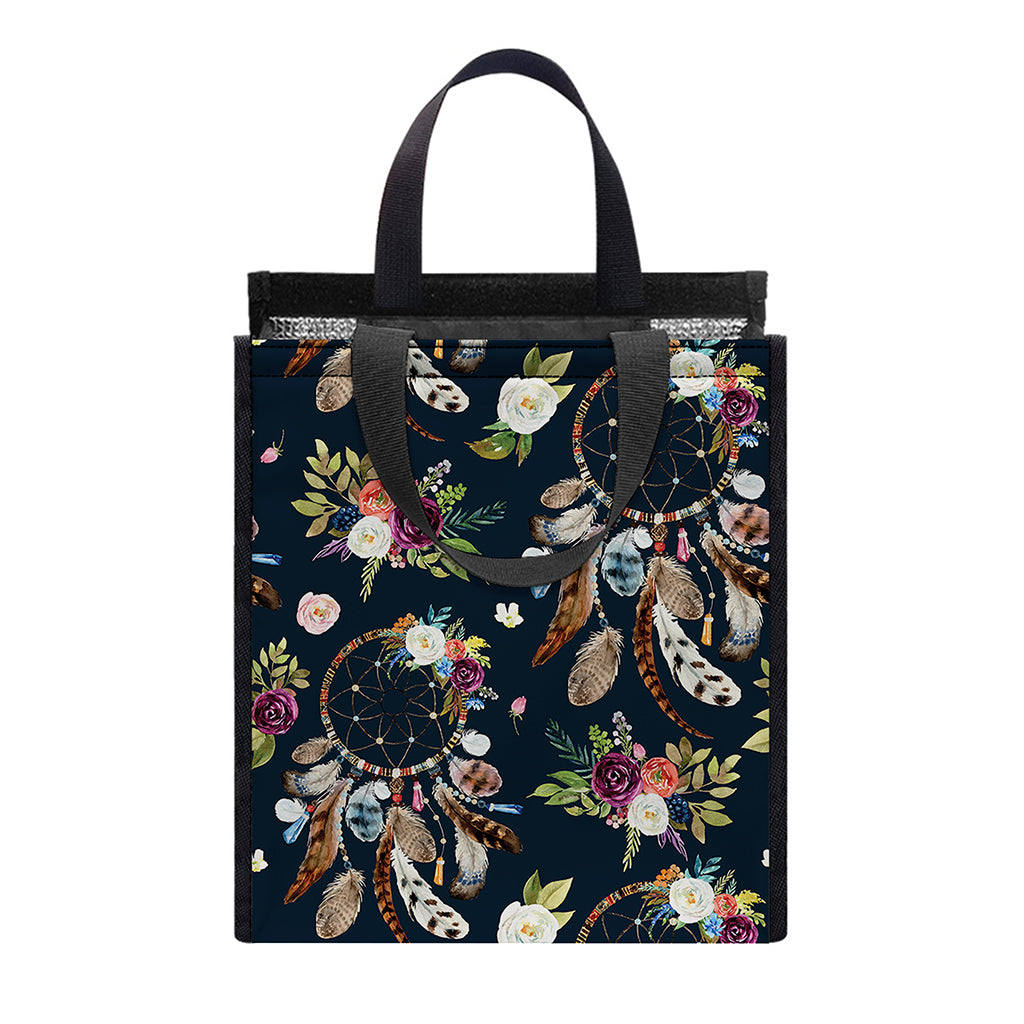 Flower Dream Catcher Pattern Print Insulated Lunch Tote