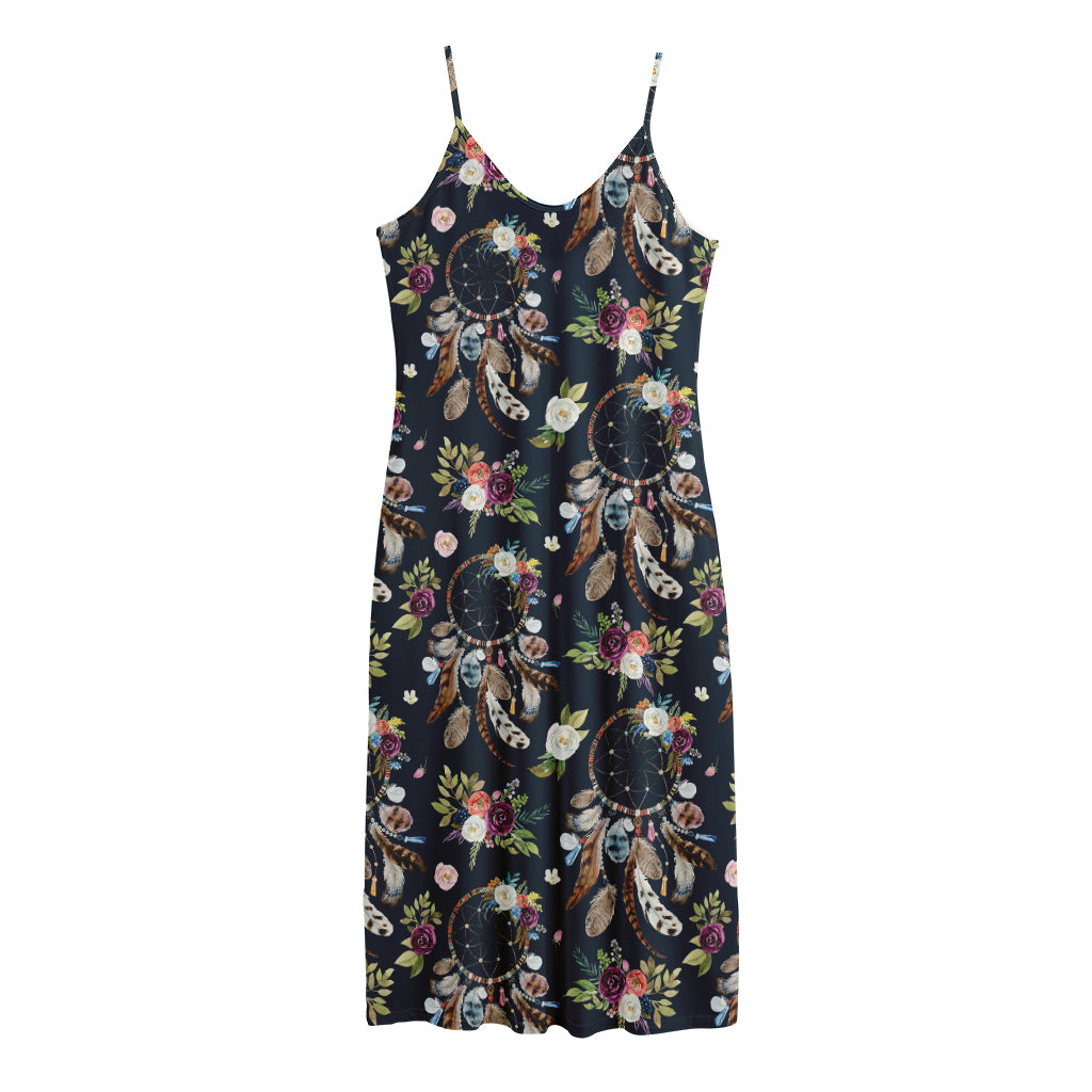 Flower Dream Catcher Pattern Print Jersey Midi Cami Dress
