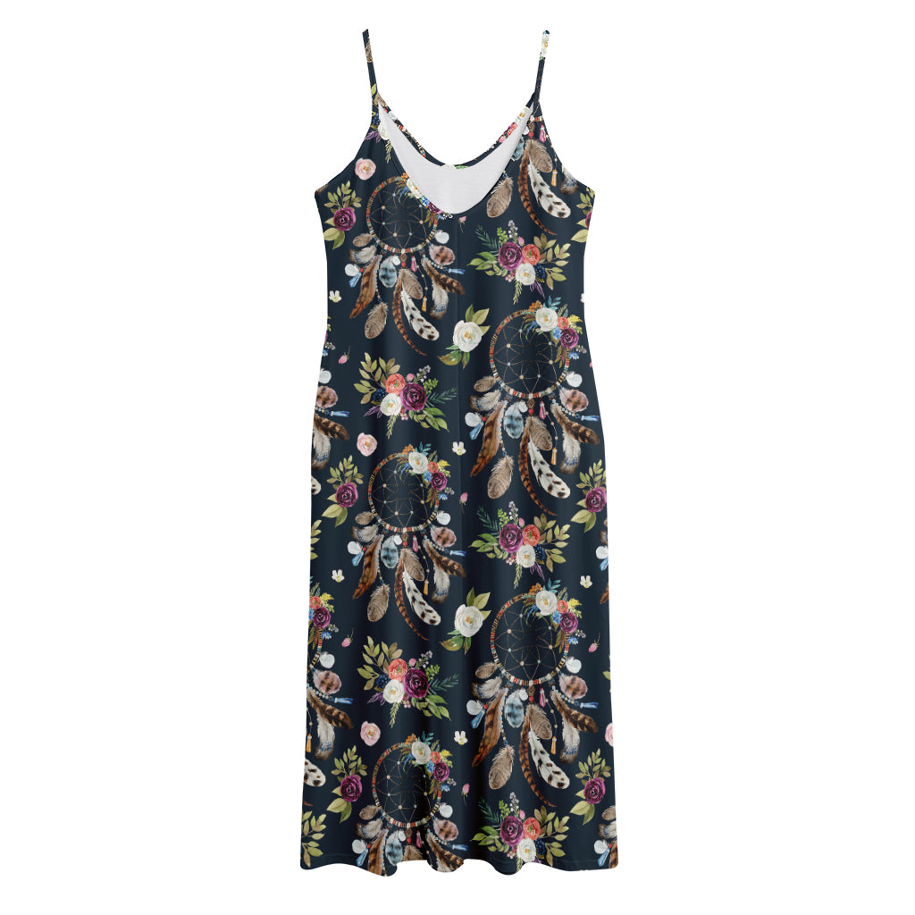 Flower Dream Catcher Pattern Print Jersey Midi Cami Dress