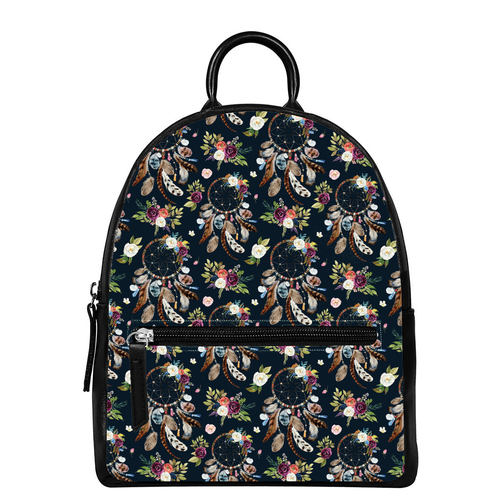 Flower Dream Catcher Pattern Print Leather Backpack