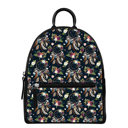 Flower Dream Catcher Pattern Print Leather Backpack