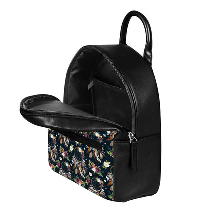 Flower Dream Catcher Pattern Print Leather Backpack
