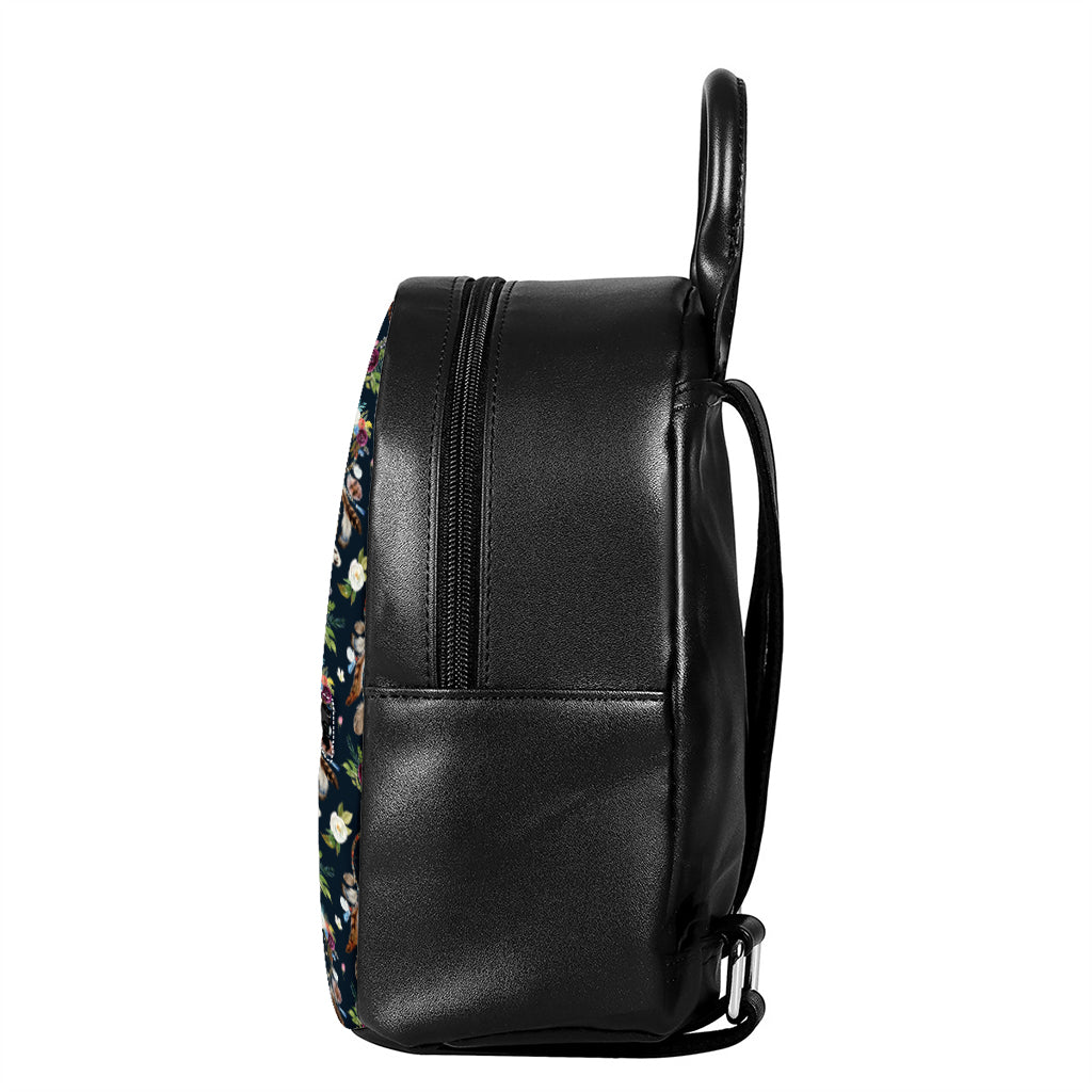 Flower Dream Catcher Pattern Print Leather Backpack