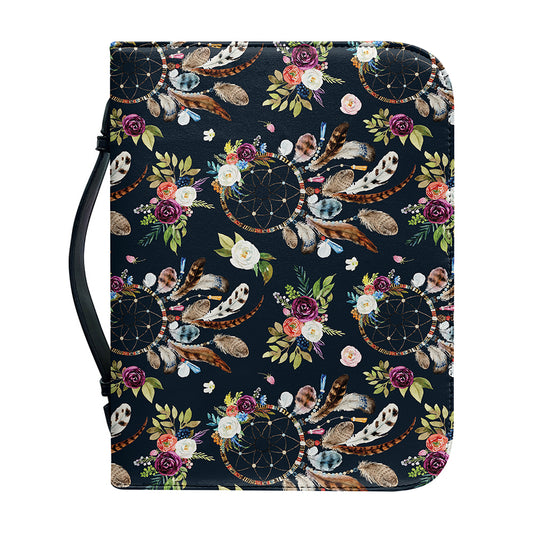 Flower Dream Catcher Pattern Print Leather Bible Cover