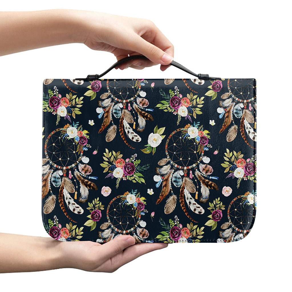 Flower Dream Catcher Pattern Print Leather Bible Cover