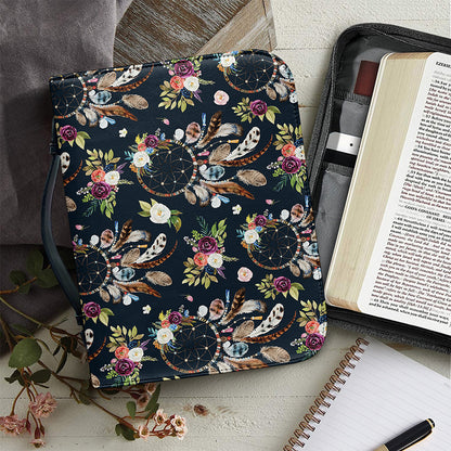 Flower Dream Catcher Pattern Print Leather Bible Cover