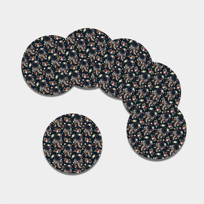 Flower Dream Catcher Pattern Print Leather Coaster Set