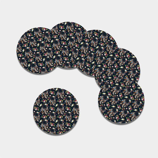 Flower Dream Catcher Pattern Print Leather Coaster Set