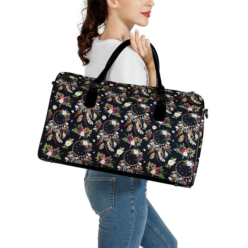 Flower Dream Catcher Pattern Print Leather Duffle Bag