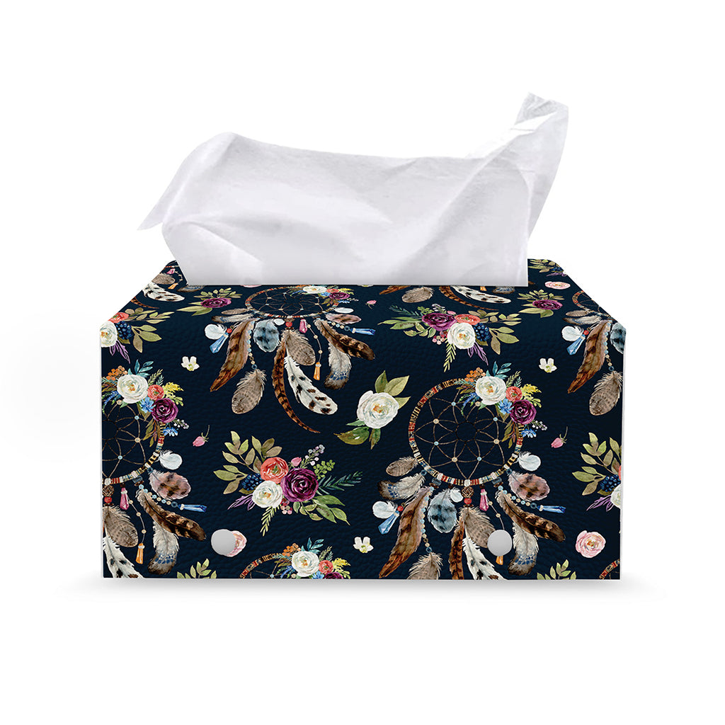 Flower Dream Catcher Pattern Print Leather Tissue Box Cover