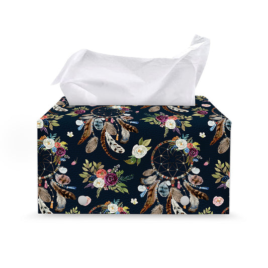 Flower Dream Catcher Pattern Print Leather Tissue Box Cover